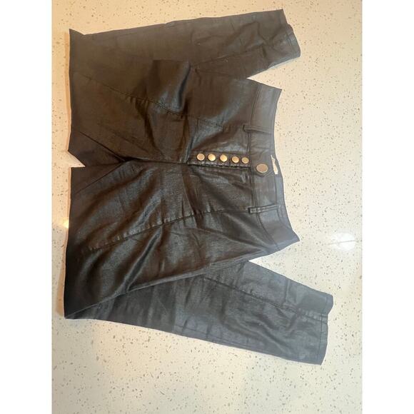H&M BLACK SHINY PANTS BUTTON FLY WITH ANKLE ZIPPERS WOMENS SIZE 8 - Picture 1 of 6